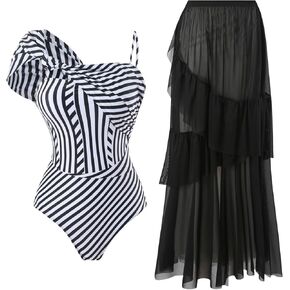 ODIZLI Bathing Suit Womens One Piece Swimsuits with Cover up Wrap Skirt Outfits Summer Swimming 2 PCS