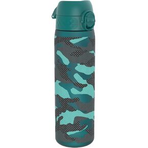 ION8 Water Bottle, 500 ml/18 oz, Leak Proof, Easy to Open, Secure Lock, Dishwasher Safe, BPA Free, Flip Cover, Carry Handle, Fits Cup Holders, Easy Clean, Odor Free, Carbon Neutral, Green, Camo Design