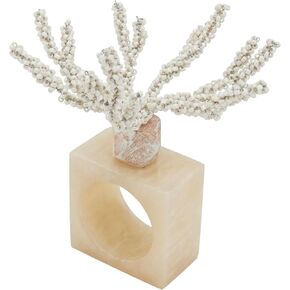 Saro Lifestyle Coral Breeze Beaded Resin Napkin Ring (Set of 4), White