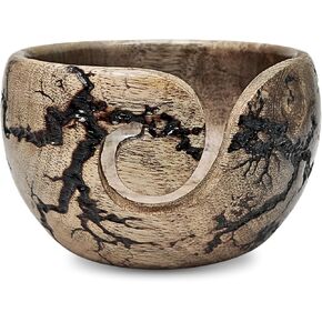 Handcrafted Wooden Yarn Bowl - Large Decorative Lichtenberg Figure Crochet Bowl with Yarn Holder for Knitting & Crocheting