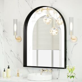 Bathroom Mirror 24 x 36 Black Arched vanity Mirrors, Metal Frame Black Matte Brushed Wall Mirror, Bathroom Mirrors for above Sink, Arched mirors for wall, Large Wall Mirror.