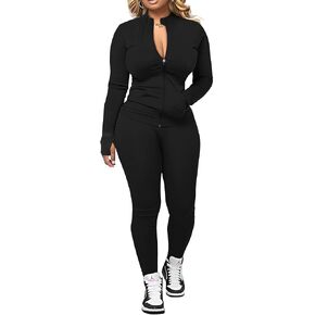 UOUA Two Piece Outfits Women Tracksuit Sets Long Sleeve Zip Up Jacket Jogger Leggings Gym Workout Set
