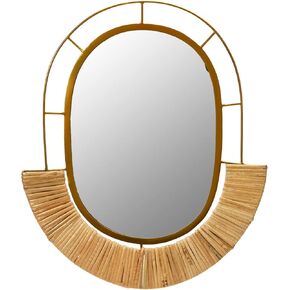 Main + Mesa Oval Modern Boho Metal and Cane Framed Wall Mirror, Natural