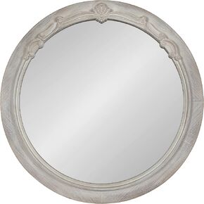 Kate and Laurel Irelyn Coastal Wall Mirror, 26 Inch Diameter, Gray, Farmhouse Inspired Dimensional Wall Decor Accent Piece with Round Frame and Ornate Crown Detailing