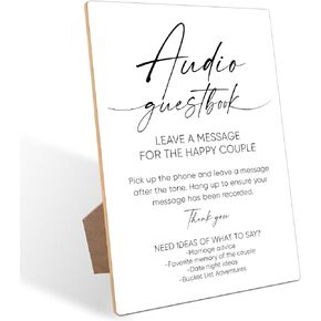 Audio Guest Book Wedding Phone Sign, Minimalist Style Wedding Signs for Engagement Party Desk Decor, Bridal Shower and Wedding Reception, Wooden Sign with Stand, Wedding Party Favors,10