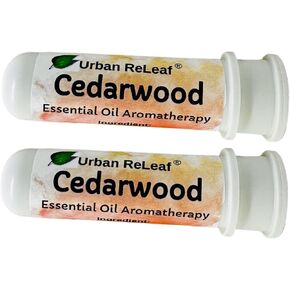 Urban ReLeaf Cedarwood Essential Oil Aromatherapy Nasal Inhalers, Set of 2 — Pure Undiluted Thuja Oil, Easy Open Snap Top. Made in USA. Alcohol-Free. No Mess. Pocket Size.