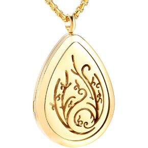 Tree of Life - Stainless Steel Teardrop Aromatherapy Essential Oil Diffuser Necklace Locket Necklace Pendant (Gold)