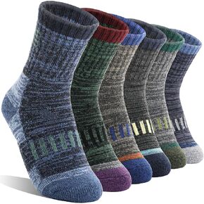 Kids Merino Wool Hiking Socks Boys Girls Toddler Thermal Winter Warm Thick Cushioned Moisture Wicking Socks 6 Pairs