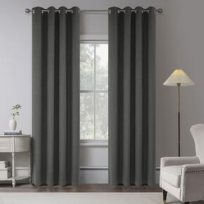 Charcoal Grey 100% Blackout Linen Curtains 80 Inches Long 2 Panels for Bedroom,Modern Farmhouse Full Black Out Room Darkening Thermal Insulated Window Curtain Panels W50 x L80 Inch Length
