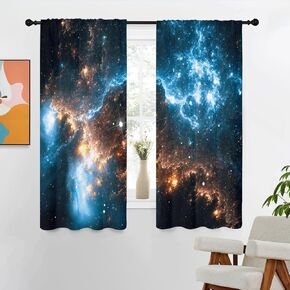 Galaxy Curtains 42" W x 63" L Universe Outer Space Kids Teen Planets Nebula Starry Sky Star Fantasy Darking Cool Boys Design Living Room Bedroom Window Drapes Treatment Fabric 1 Pair