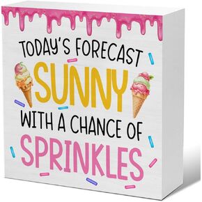 Summer Home Decor Decorative Gifts for Men Women Friends Sprinkles Wood Sign Ice Cream Decorations for Desk Table Shelf 5 X 5 Inches