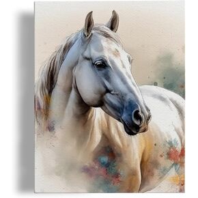 VNWEK Watercolor Horse Wall Art,White Horse Canvas Wall Art,Horse Wall Decor,Horse Decor,Horse Pictures,Horse Pictures Wall Decor,Gifts for Horse Lovers,Framed 11x14 Inch
