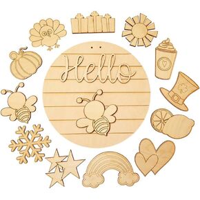 KESYOO Home Decor Interchangeable Seasonal Welcome Sign DIY Unfinished Wood Front Door Sign Farmhouse Wall Hanger Plaque Board for Festival Decoration Decoraciones para Salas De Casa