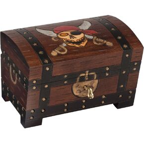 Pirate Skulls Treasure Chest Box Polish Handmade Wood Keepsake Jewelry Box