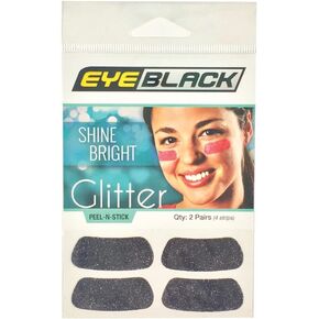 EyeBlack Under Eye Colorful Glitter Strips | Football, Baseball, Softball, Soccer | Great for Adults and Kids | Tailgating Fans, Sporting Events, Cheering Fans - 2 Pairs / 4 Strips - Black
