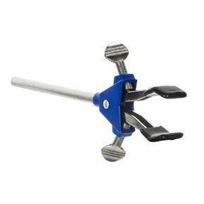 EISCO 2 Prong, Vinyl Coated, Spring Loaded Clamp on Stainless Steel Rod - 2.75" Max Clamp Opening, 5" Connecting Rod - Powder Coated Alloy Clamp - Research, Industrial Laboratory Grade