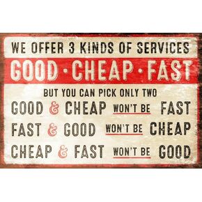 Good Fast Humorous Funny Retro Style Metal Sign Office Shop Work