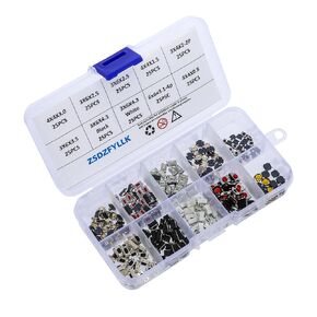 250pcs 10 Values Tactile Push Button Switch 4 pin/2 pin Micro Momentary Tact Switch Assortment Kit