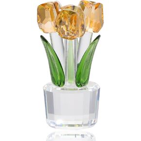 K9 Crystal Gold Tulips Flowers Bouquet Collectible Gifts for Women Wife on Anniversary Wedding Christmas Valentines Mothers Day, Glass Tulips Flowers Figurines for Home Office Decor in Kuwait