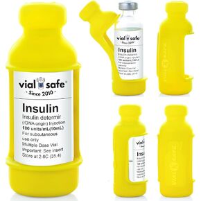 VIAL SAFE حامي قارورة الأنسولين الأصلي | حافظة قارورة متينة | حامي قارورة الأنسولين السيليكون | حامي زجاجة الأنسولين | رعاية مرضى السكري | يناسب لانتوس/أدميلوج/ابيدرا | عبوة من قطعتين، لون أصفر صن شاين