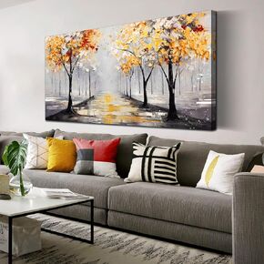 Tree Wall Art for Living Room, Ginkgo Canvas Print Painting for Bedroom, Gold and Black Picture Artwork Decor, Large Size 48x24 Inches