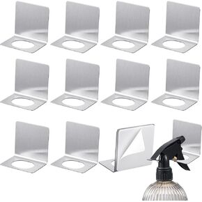 Blulu 12 Pieces 304 Stainless Steel Spray Bottle Holder Wall Mount Adhesive Spray Bottle Hanger Spray Bottle Rack Create Storage Space for Home Cabinet Kitchen Bathroom Sink Cleaner