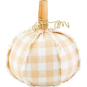 Mud Pie Gingham Pumpkin Sitter, Medium, 11.875" x10"