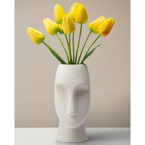 Ceramic White Head Face Vase for Flowers, Plants, and Succulents - Easter Island Moai Head Statue - Minimalist Modern Boho Contemporary Decor for Home, Living Room, Dining, and Bedroom (11 inch)