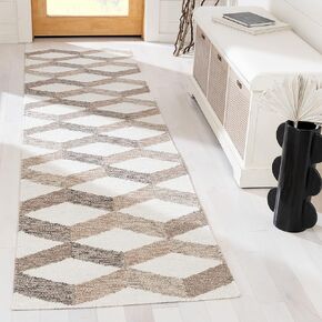 Safavieh Kilim Collection Runner Rug - 2'3" x 9', Ivory & Brown, Handmade Modern Geometric Reversible Flat Weave Wool, Ideal for High Traffic Areas in Living Room, Bedroom (KLM154B)