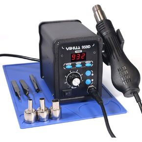 YIHUA 959D-Digital Hot Air Rework Station, High Power with 3 Memories, Airflow Efficiency, °F /°C Display, Accurate Temp.(212°F~932°F), Brushed Aluminum Panel & Safety Features