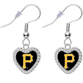Pittsburgh Pirates Crystal Heart Earrings Pierced