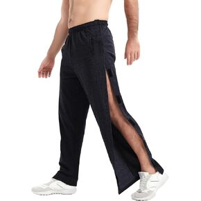 WZIKAI Men's Tear Away Pants Casual Side Snap Open Sweatpants Loose Fit Post Surgery Pants with Pockets