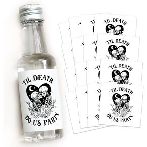 Til Death Do Us Party - ملصقات مشروبات العزوبية سعة 50 مل - هدايا حفلات العزوبية ذات الهيكل العظمي - فكرة حقيبة هدايا باخ القوطية - ملصقات عزوبية الهالوين