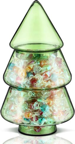 Sliner 9.06 x 5.12 Inch 30oz Christmas Tree Candy Jars Glass Cookie Jars with Lids Lovely Christmas Tree Jar Clear Bowl Food Storage Container for Xmas Festival Holiday Party Gift Table Decoration in Saudi Arabia