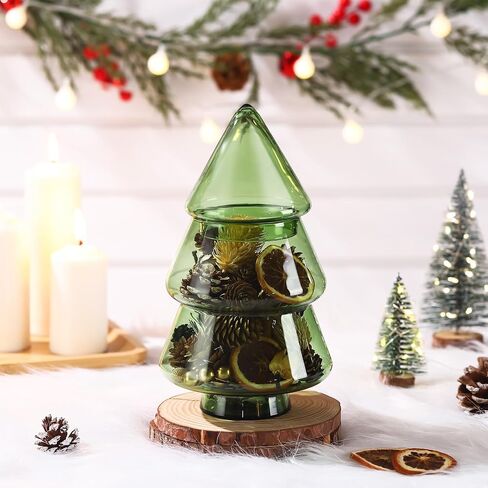 Sliner 9.06 x 5.12 Inch 30oz Christmas Tree Candy Jars Glass Cookie Jars with Lids Lovely Christmas Tree Jar Clear Bowl Food Storage Container for Xmas Festival Holiday Party Gift Table Decoration in Saudi Arabia