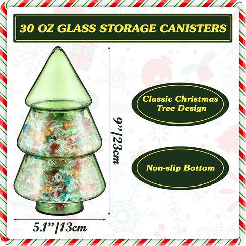 Sliner 9.06 x 5.12 Inch 30oz Christmas Tree Candy Jars Glass Cookie Jars with Lids Lovely Christmas Tree Jar Clear Bowl Food Storage Container for Xmas Festival Holiday Party Gift Table Decoration in Saudi Arabia