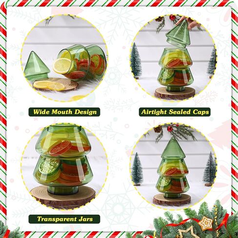 Sliner 9.06 x 5.12 Inch 30oz Christmas Tree Candy Jars Glass Cookie Jars with Lids Lovely Christmas Tree Jar Clear Bowl Food Storage Container for Xmas Festival Holiday Party Gift Table Decoration in Saudi Arabia