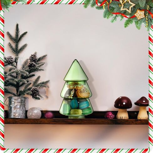 Sliner 9.06 x 5.12 Inch 30oz Christmas Tree Candy Jars Glass Cookie Jars with Lids Lovely Christmas Tree Jar Clear Bowl Food Storage Container for Xmas Festival Holiday Party Gift Table Decoration in Saudi Arabia
