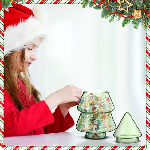Sliner 9.06 x 5.12 Inch 30oz Christmas Tree Candy Jars Glass Cookie Jars with Lids Lovely Christmas Tree Jar Clear Bowl Food Storage Container for Xmas Festival Holiday Party Gift Table Decoration in Saudi Arabia
