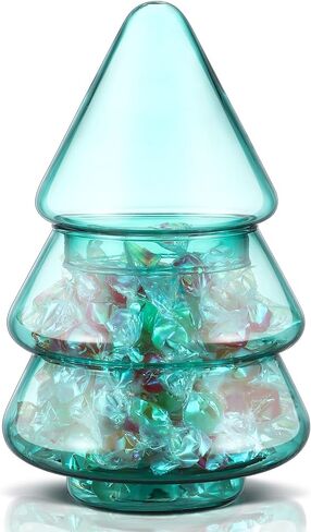 Sliner 9.06 x 5.12 Inch 30oz Christmas Tree Candy Jars Glass Cookie Jars with Lids Lovely Christmas Tree Jar Clear Bowl Food Storage Container for Xmas Festival Holiday Party Gift Table Decoration in Kuwait