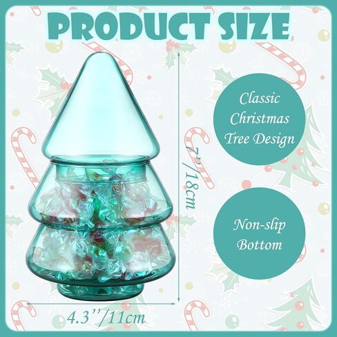 Sliner 9.06 x 5.12 Inch 30oz Christmas Tree Candy Jars Glass Cookie Jars with Lids Lovely Christmas Tree Jar Clear Bowl Food Storage Container for Xmas Festival Holiday Party Gift Table Decoration in Kuwait