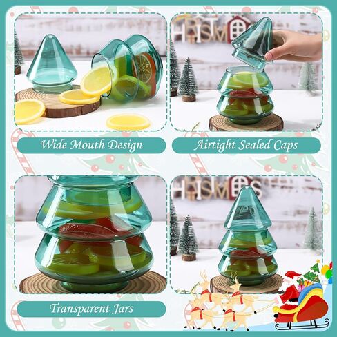 Sliner 9.06 x 5.12 Inch 30oz Christmas Tree Candy Jars Glass Cookie Jars with Lids Lovely Christmas Tree Jar Clear Bowl Food Storage Container for Xmas Festival Holiday Party Gift Table Decoration in Kuwait