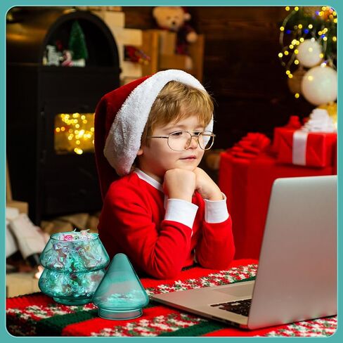 Sliner 9.06 x 5.12 Inch 30oz Christmas Tree Candy Jars Glass Cookie Jars with Lids Lovely Christmas Tree Jar Clear Bowl Food Storage Container for Xmas Festival Holiday Party Gift Table Decoration in Kuwait