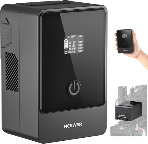 Neewer Mini V Mount Battery PS099E، بطارية قفل 6800 مللي أمبير 99Wh 14.5V V مع كابل من النوع C/DC5521/DC5525، شاشة OLED، شحن سريع 65 وات PD USB C، مخرج D Tap/BP/USB A/DC لكاميرا مراقبة الكاميرا in Saudi Arabia