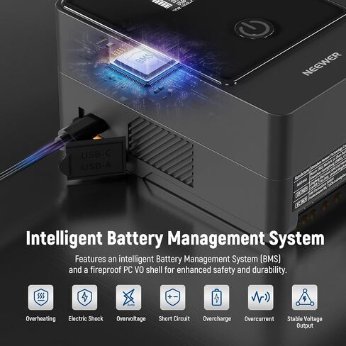 Neewer Mini V Mount Battery PS099E، بطارية قفل 6800 مللي أمبير 99Wh 14.5V V مع كابل من النوع C/DC5521/DC5525، شاشة OLED، شحن سريع 65 وات PD USB C، مخرج D Tap/BP/USB A/DC لكاميرا مراقبة الكاميرا in Saudi Arabia