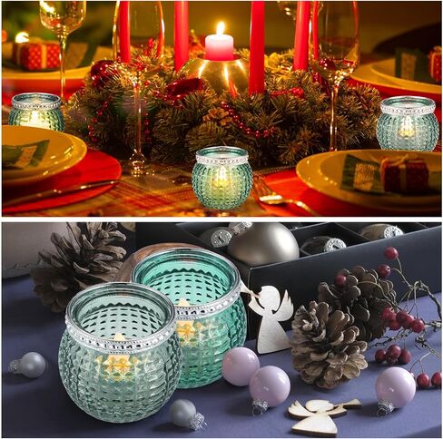 مجموعة Hushee مكونة من 24 حامل شموع زجاجية صغيرة نذرية، حامل شموع زجاجية بوهو عتيقة لتزيين الطاولة المركزية لحفلات الزفاف وحفلات الزفاف (أخضر فاتح وأخضر داكن) in Kuwait