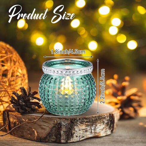 مجموعة Hushee مكونة من 24 حامل شموع زجاجية صغيرة نذرية، حامل شموع زجاجية بوهو عتيقة لتزيين الطاولة المركزية لحفلات الزفاف وحفلات الزفاف (أخضر فاتح وأخضر داكن) in Kuwait