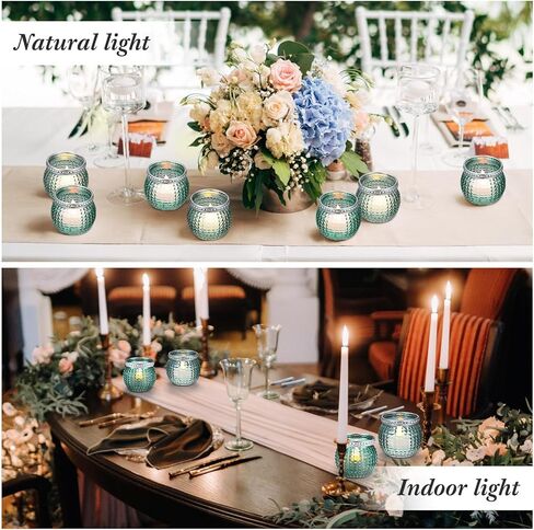 مجموعة Hushee مكونة من 24 حامل شموع زجاجية صغيرة نذرية، حامل شموع زجاجية بوهو عتيقة لتزيين الطاولة المركزية لحفلات الزفاف وحفلات الزفاف (أخضر فاتح وأخضر داكن) in Kuwait