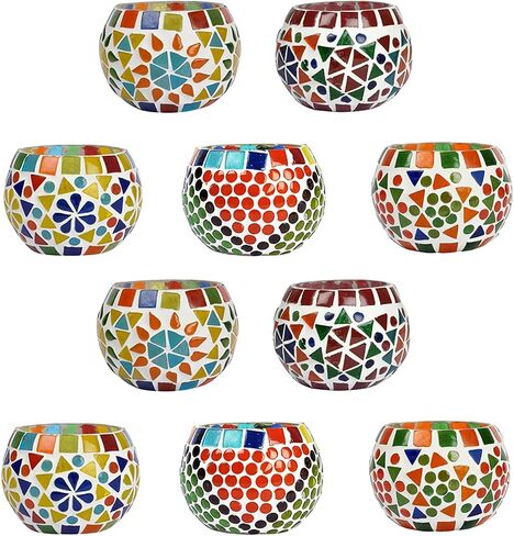 Set of 10 Home Decor Love Gift Living Room Bedroom Fireplace Decorative Colorful Mosaic Glass Candle Holder Wedding Decoration Event Party Supplies Tea Light Votive in Saudi Arabia
