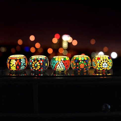 Set of 10 Home Decor Love Gift Living Room Bedroom Fireplace Decorative Colorful Mosaic Glass Candle Holder Wedding Decoration Event Party Supplies Tea Light Votive in Saudi Arabia